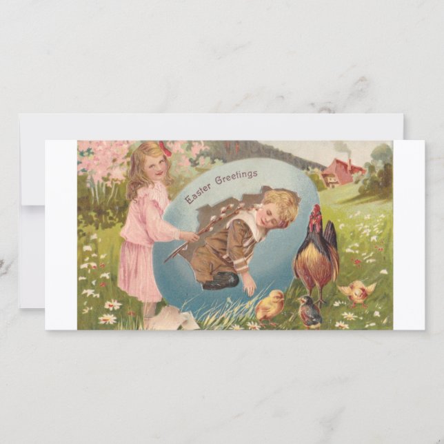 Vintag-OsterViktorianische Girl & Boy Feiertagskarte (Vorderseite)