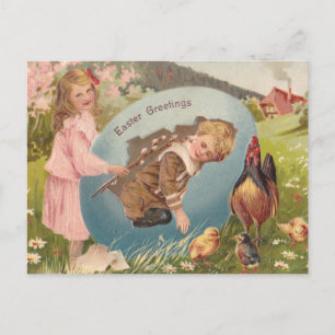 Vintag-OsterViktorianische Girl & Boy Feiertagspostkarte