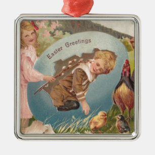 Vintag-OsterViktorianische Girl & Boy Silbernes Ornament