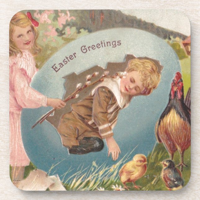 Vintag-OsterViktorianische Girl & Boy Untersetzer (Vorderseite)