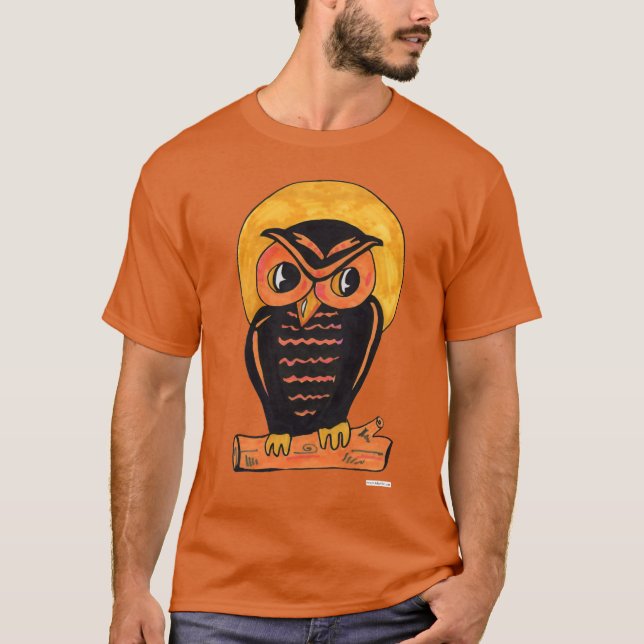 Vintag Owl Halloween Art Cartoon Spaß T-Shirt (Vorderseite)