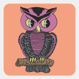 Vintag Owl Halloween Square Stickers