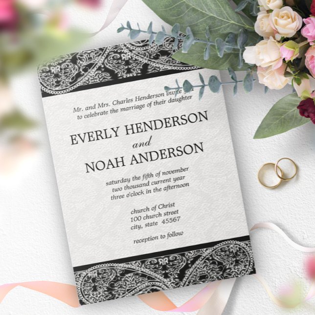 Vintag Paisley Black Damask Hochzeiten Einladung (Von Creator hochgeladen)