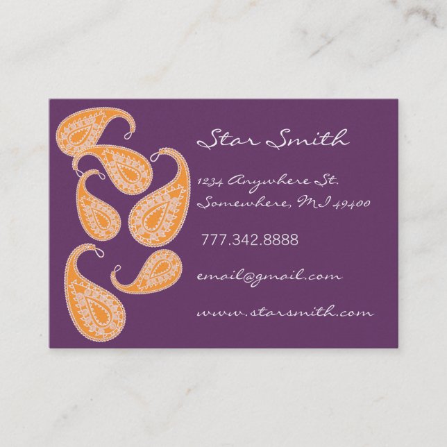 Vintag Paisley Orange und Plum Visitenkarte (Vorderseite)
