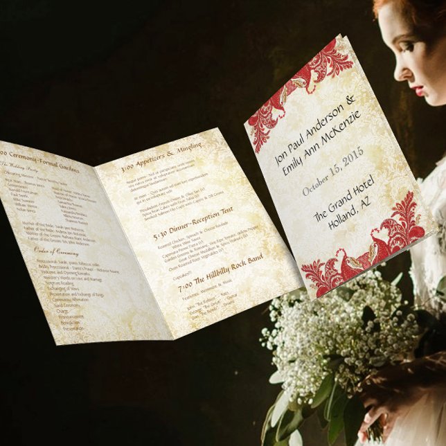 Vintag Paisley Peacock Red Wedding Program (Von Creator hochgeladen)