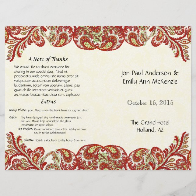 Vintag Paisley Peacock Red Wedding Program (Vorderseite)