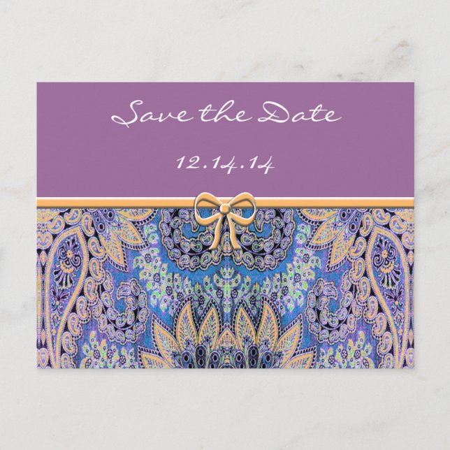 Vintag Paisley Save the Date Ankündigungspostkarte (Vorderseite)