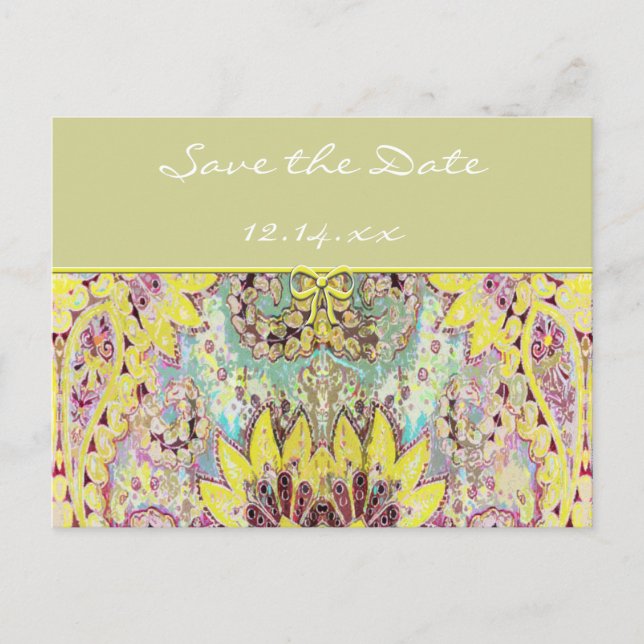Vintag Paisley Save the Date Ankündigungspostkarte (Vorderseite)