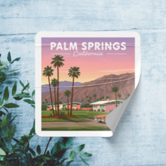 Vintag Palm Springs California Quadratischer Aufkleber