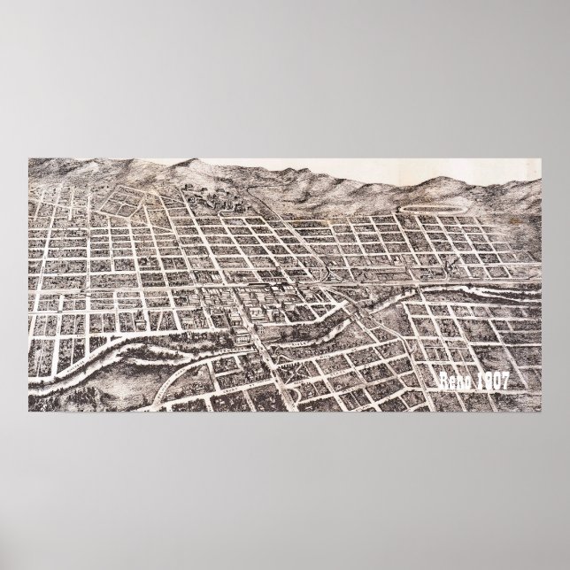 Vintag Panoramablick Reno 1907 Poster (Vorne)