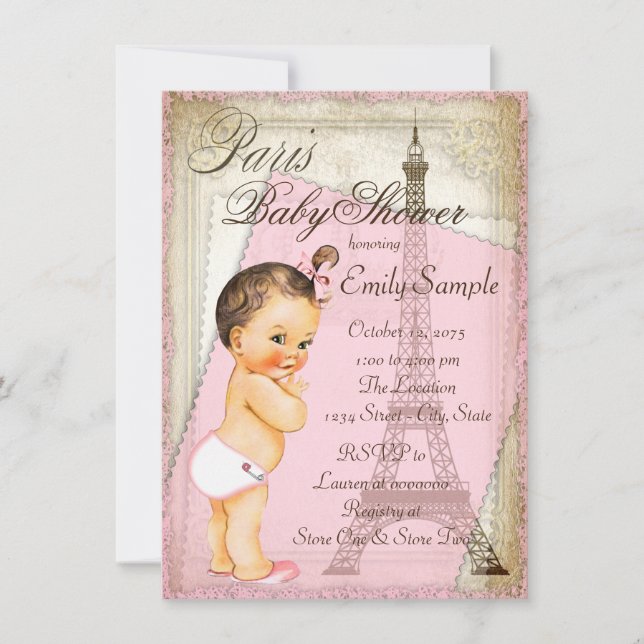 Vintag Paris Baby Girl Dusche Einladung (Vorderseite)