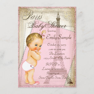 Vintag Paris Baby Girl Dusche Einladung