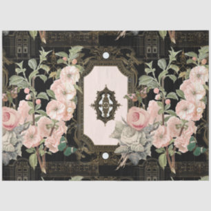 Vintag Paris Black Gold Floral Ephemere Decoupage Seidenpapier