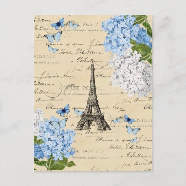 Vintag Paris Blue Blume Postcard Postkarte (Vorderseite)