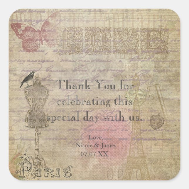 Vintag Paris Chic Wedding Party Gefallen Stickers (Vorderseite)