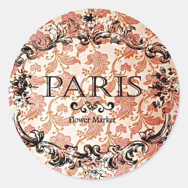 Vintag Paris Damask Runder Aufkleber (Vorderseite)