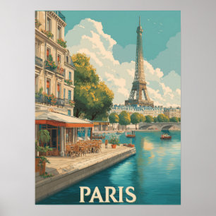 Vintag Paris: Eiffelturm & Seine Café Poster