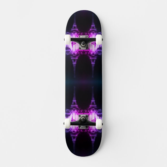 Vintag Paris Fontains Tower Eiffel Nachtskateboard Skateboard (Vorderseite)