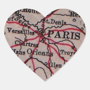 Vintag Paris - Frankreich HERZ Karte Herz-Aufkleber