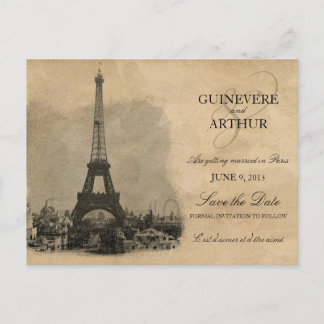 Vintag Paris Frankreich Hochzeit retten Datum Ankündigungspostkarte