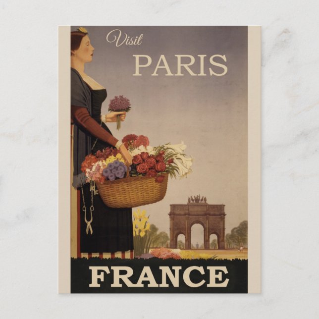 Vintag Paris Frankreich Reiseplakat Postkarte (Vorderseite)