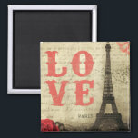 Vintag Paris Magnet<br><div class="desc">Vintages Eiffelturmbild in Paris,  Frankreich. Im Hintergrund verblasst ein alter Buchstabe der französischen Liebe.</div>
