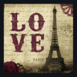 Vintag Paris Poster<br><div class="desc">Vintages Eiffelturmbild in Paris,  Frankreich. Im Hintergrund verblasst ein alter Buchstabe der französischen Liebe.</div>