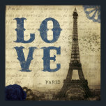 Vintag Paris Poster<br><div class="desc">Vintages Eiffelturmbild in Paris,  Frankreich. Im Hintergrund verblasst ein alter Buchstabe der französischen Liebe.</div>