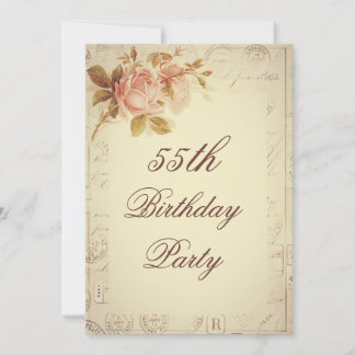 Vintag Paris Postmarks Chic Rose 55. Geburtstag Einladung