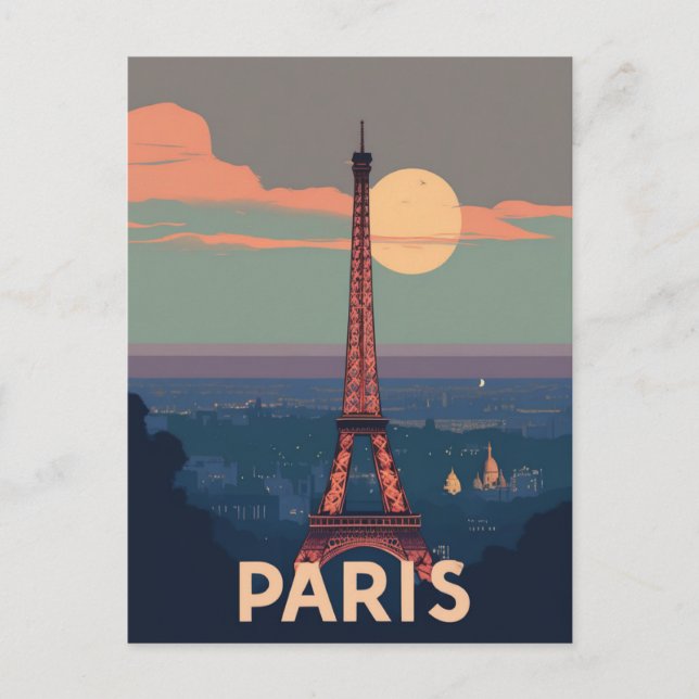 Vintag Paris Reisen Eiffelturm Retro Postkarte (Vorderseite)