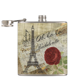 Vintag Paris Style - Rote Rose - Bachelorette Flachmann