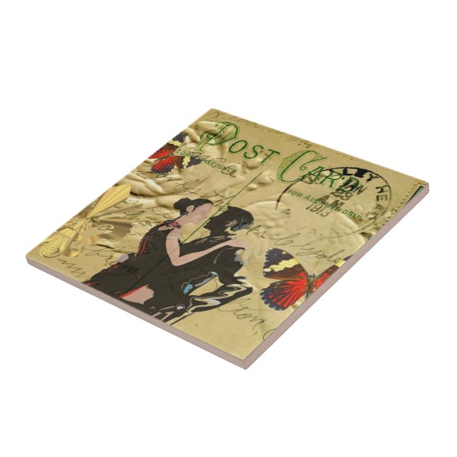 Vintag Paris Tango Postkarte Fliese (Seite)