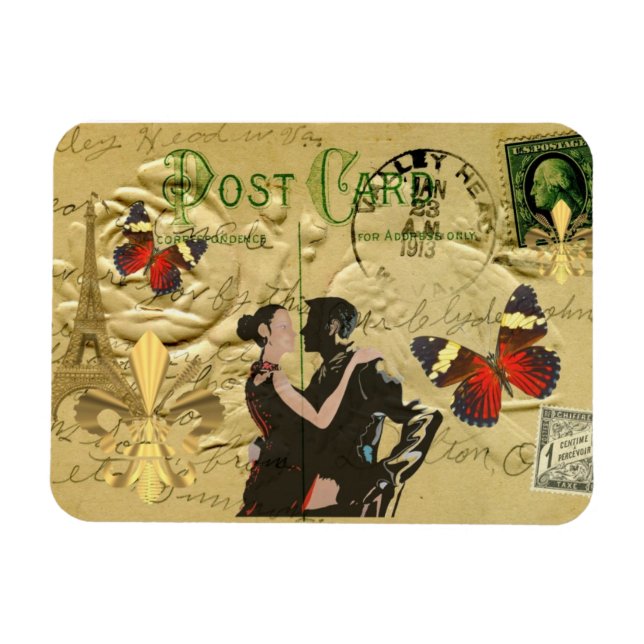 Vintag Paris Tango Postkarte Magnet (Horizontal)