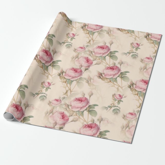 Vintag Pastel Rosa Elegante Rose Geschenkpapier (Ungerollt)