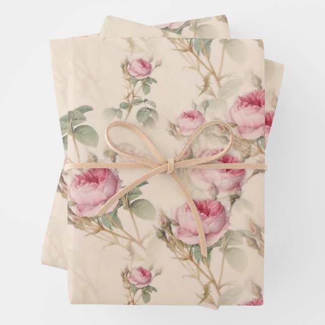 Vintag Pastel Rosa Elegante Rose Geschenkpapier Set (Beispiel)