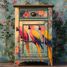 Vintag Pastellrosa Gelbe Papageien Seidenpapier