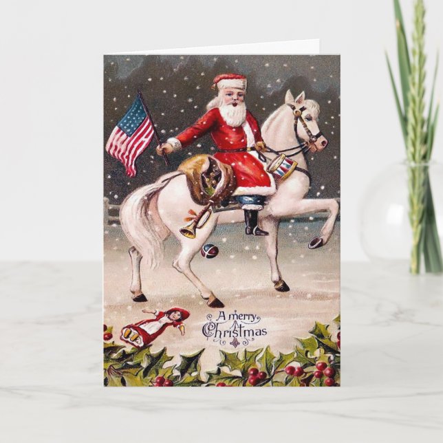 Vintag Patriotic Santa Feiertagskarte (Vorderseite)