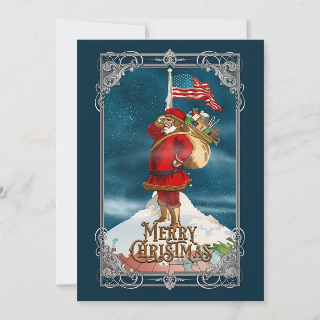 Vintag Patriotic Santa Feiertagskarte (Vorderseite)