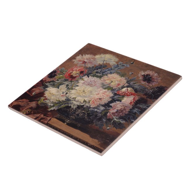 Vintag Paul Biva Basket of Peonies Fliese (Seite)