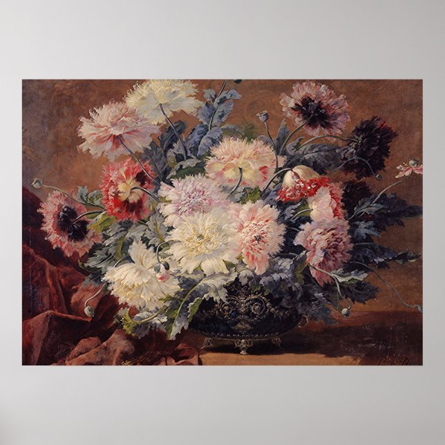 Vintag Paul Biva Basket of Peonies Poster (Vorne)