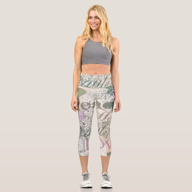 Vintag Peace Zuhause Schöne Liebe Capri Leggings (Vorderseite)