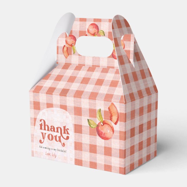 Vintag Peach Gingham "Danke" Geschenkschachtel (Vorderseite)