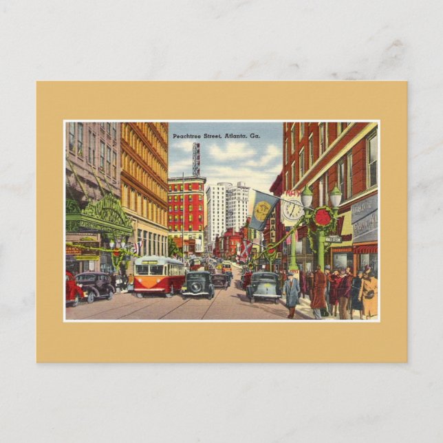 Vintag Peachtree Street Atlanta GA Postkarte (Vorderseite)