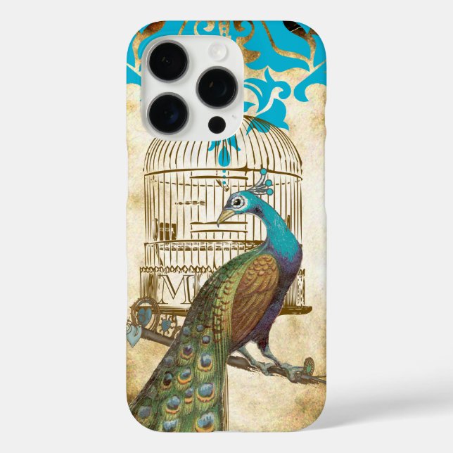 Vintag Peacock Birdcage Damask iPhone Case (Rückseite)