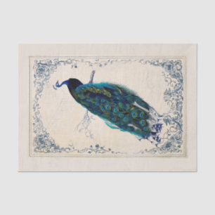 Vintag Peacock Blue Bird Frame Decoupage Seidenpapier