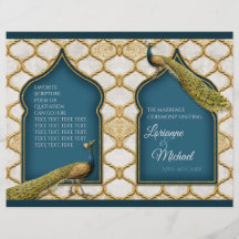 Vintag Peacock Blue n White Gold Hochzeitsprogramm