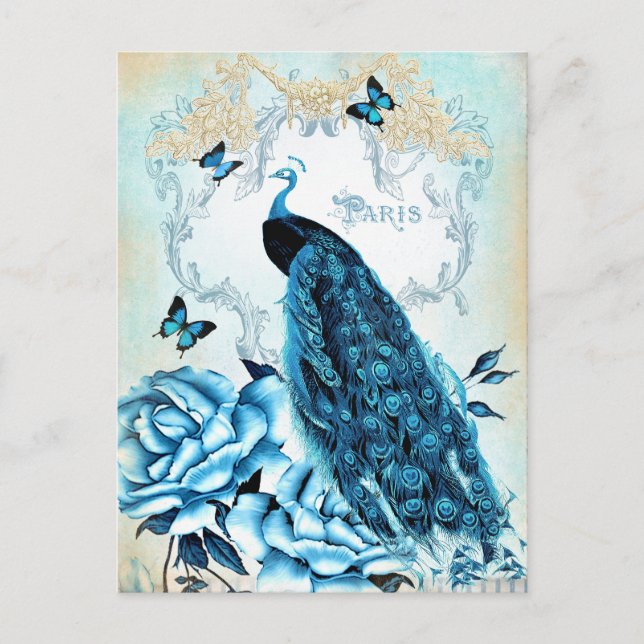 Vintag Peacock Blue Rosen Butterfly Postkarte (Vorderseite)