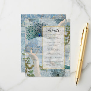Vintag Peacock Feathers Blue White Script Details Begleitkarte