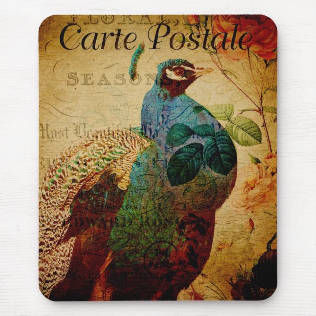 Vintag Peacock Floral Mousepad (Vorne)