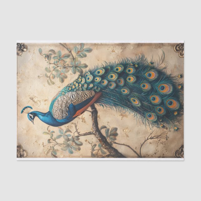 Vintag Peacock Indianermalerei Dekoupage Seidenpapier (Vorderseite)